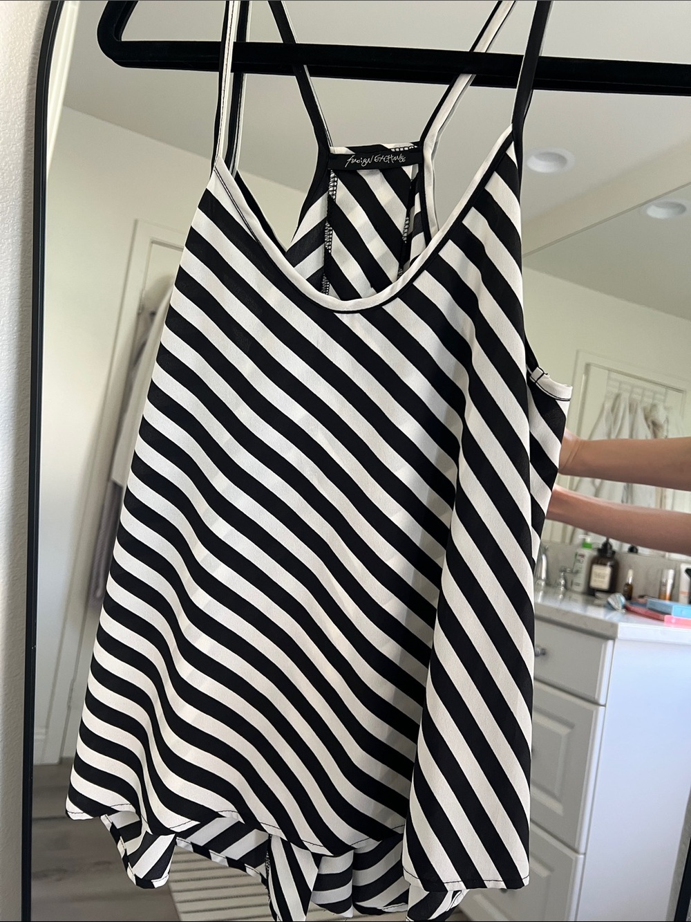 Black & White Diagonal Stripe Silk Tank